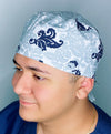 Grey & Navy Floral Design Unisex Cute Scrub Cap