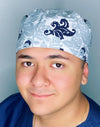 Grey & Navy Floral Design Unisex Cute Scrub Cap