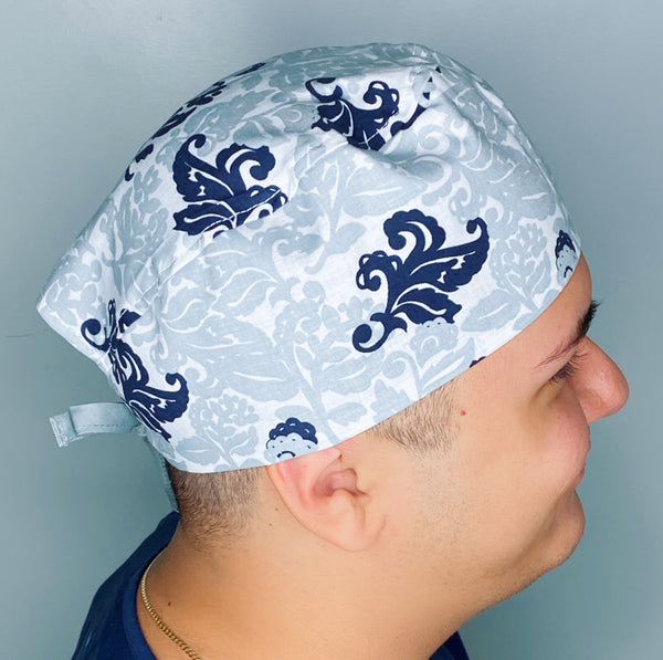 Grey & Navy Floral Design Unisex Cute Scrub Cap