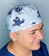 Grey & Navy Floral Design Unisex Cute Scrub Cap