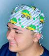 Clover Leaves & Tractors St. Patrick's Day Unisex Holiday Scrub Cap