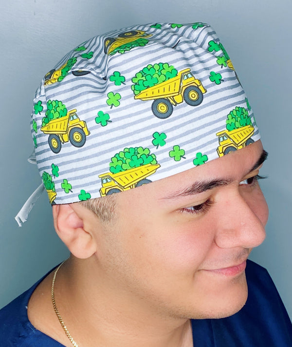 Clover Leaves & Tractors St. Patrick's Day Unisex Holiday Scrub Cap