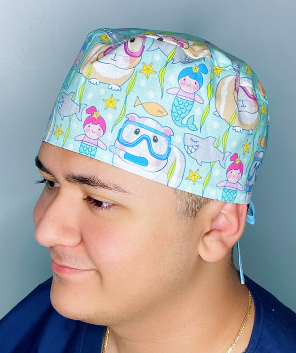 Funny Guinea Pigs & Mermaids Swimming Unisex Animal Scrub Cap