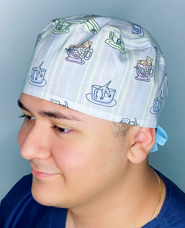 Cats in Tea Cups Unisex Animal Scrub Cap