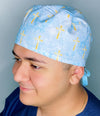 Gold Cross on Light blue Unisex Religious Scrub Cap