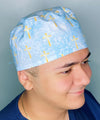 Gold Cross on Light blue Unisex Religious Scrub Cap