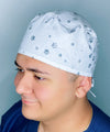 Grey & Silver Paws on White Unisex Animal Scrub Cap