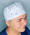 Grey & Silver Paws on White Unisex Animal Scrub Cap