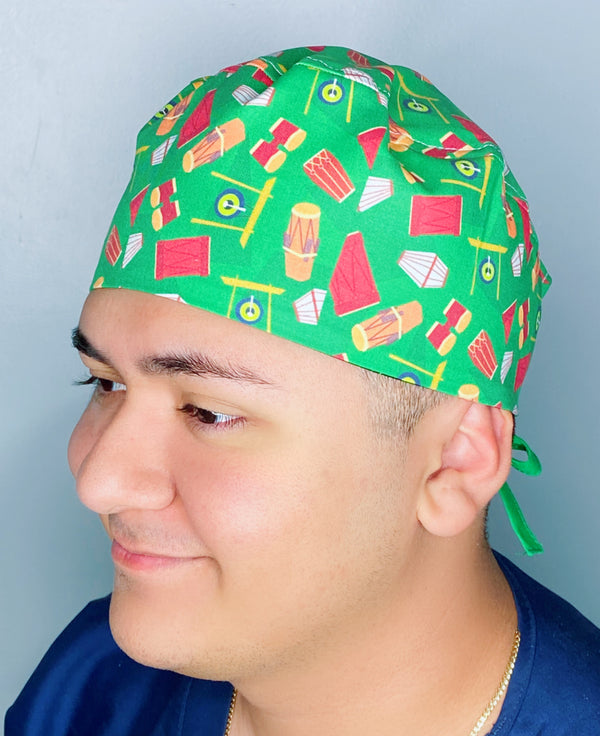 Drums Bongos Green Musical Design Unisex Cute Scrub Cap