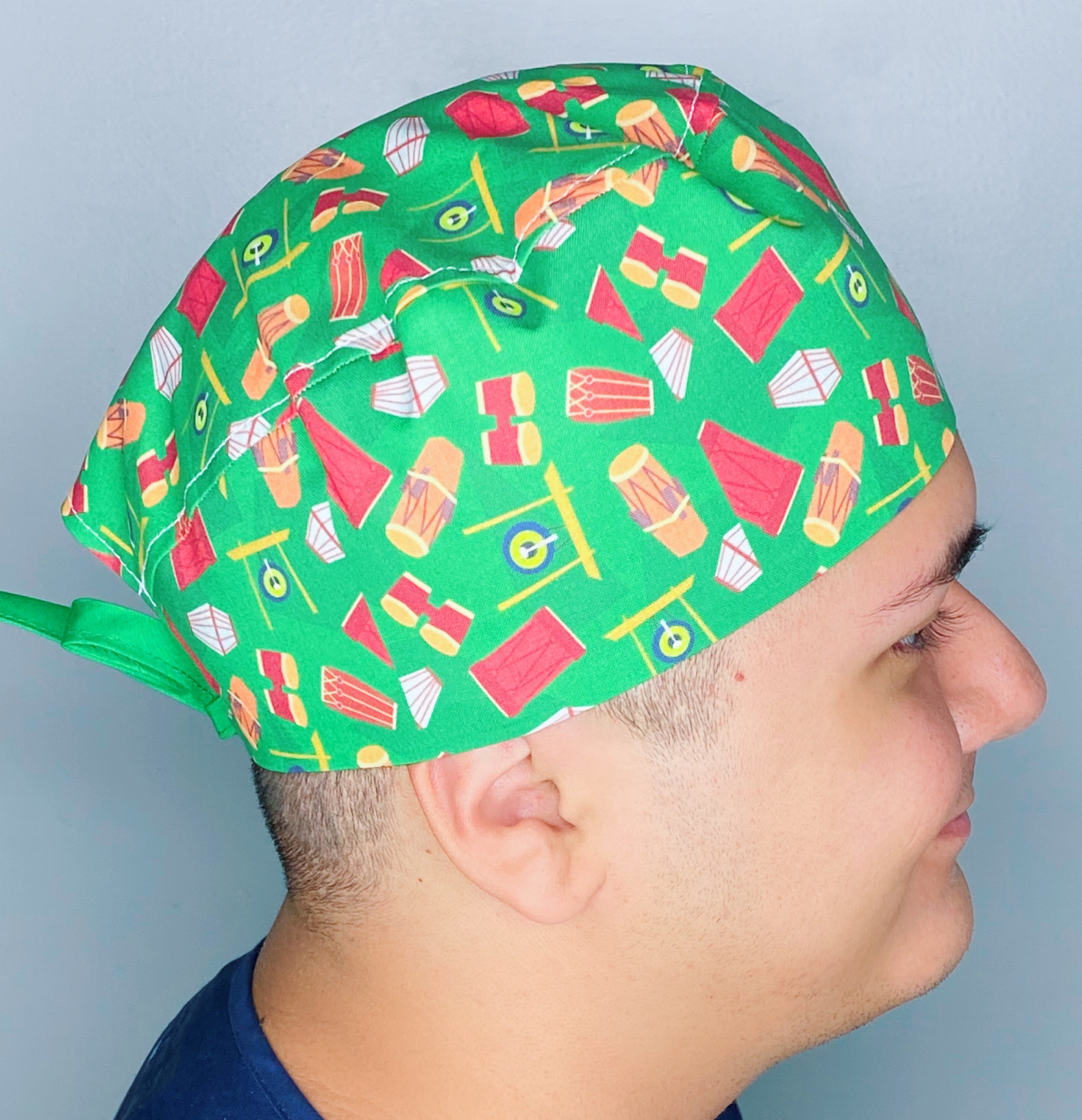 Drums Bongos Green Musical Design Unisex Cute Scrub Cap