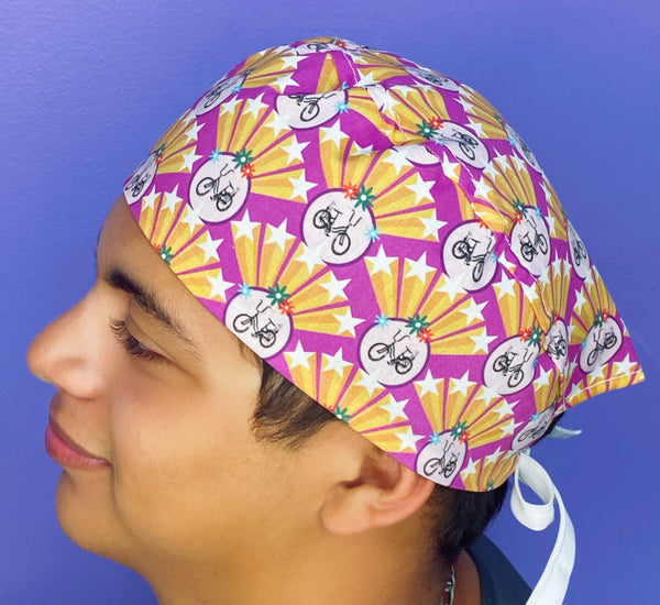 Bicycles in the Stars Design Unisex Cute Scrub Cap