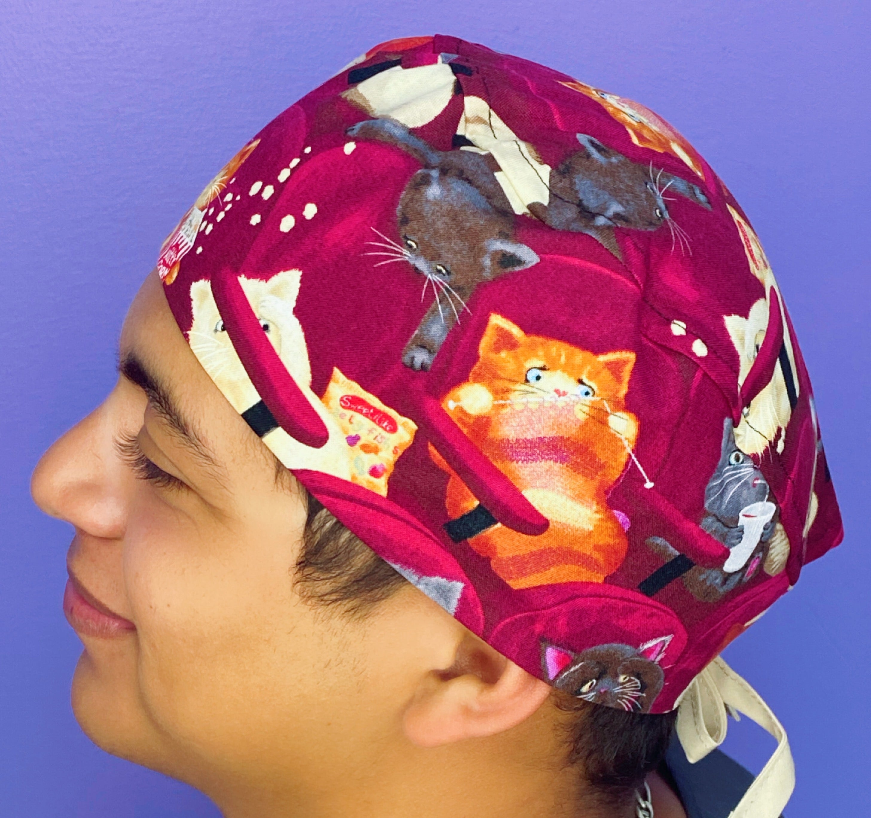 Funny Cats Watching a Scary Movie Unisex Animal Scrub Cap