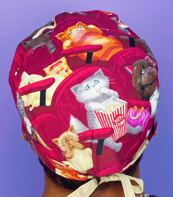 Funny Cats Watching a Scary Movie Unisex Animal Scrub Cap