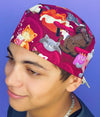 Funny Cats Watching a Scary Movie Unisex Animal Scrub Cap