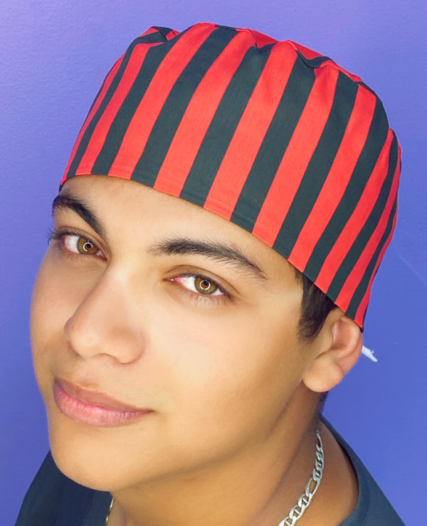 Red & Black Stripes Design Unisex Cute Scrub Cap