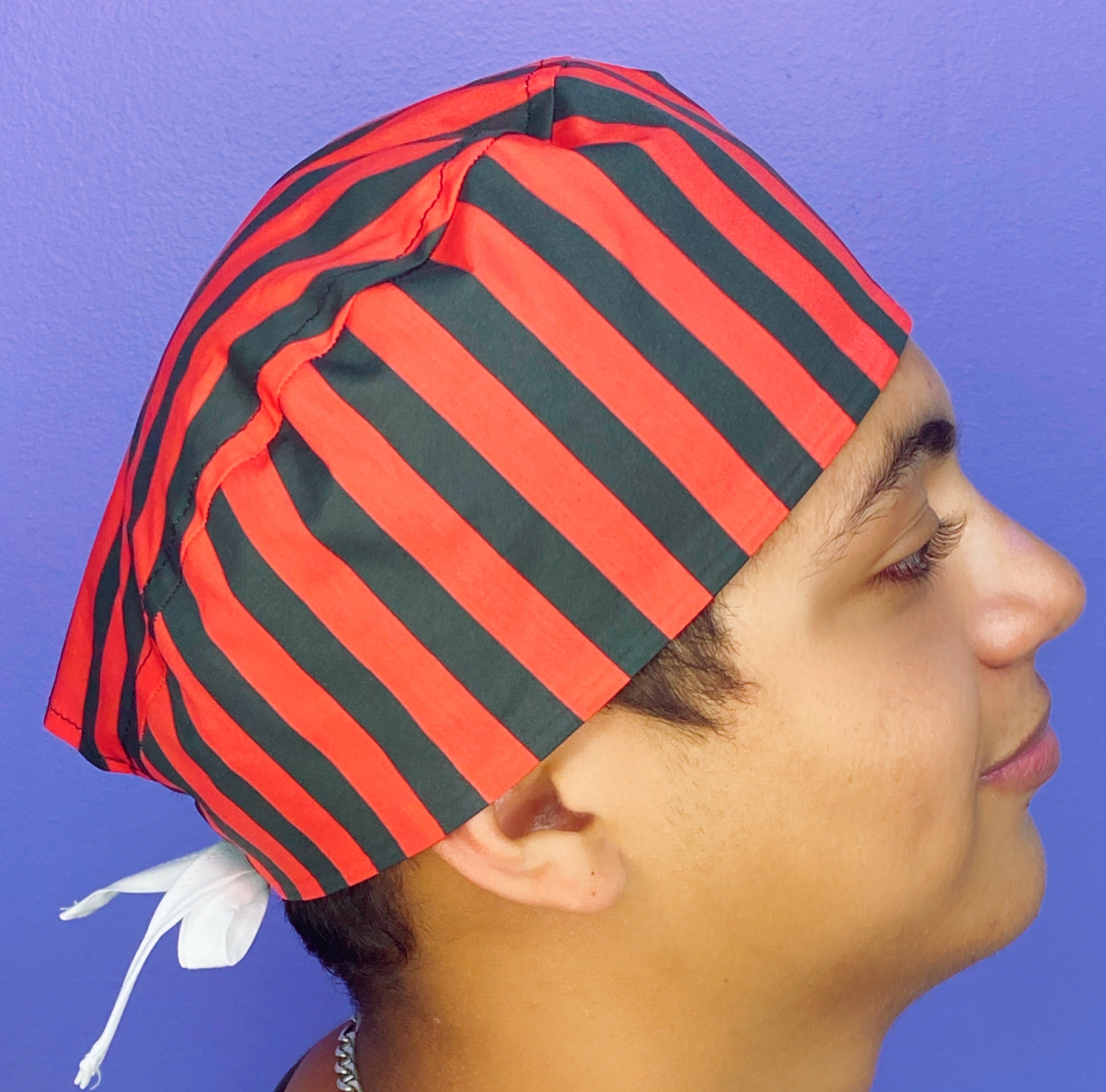 Red & Black Stripes Design Unisex Cute Scrub Cap