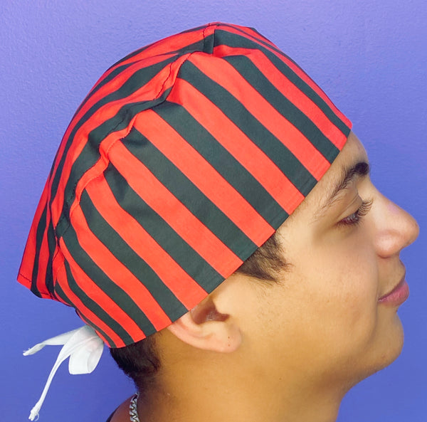 Red & Black Stripes Design Unisex Cute Scrub Cap