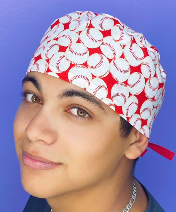 Baseballs on Red Unisex Sport Scrub Cap