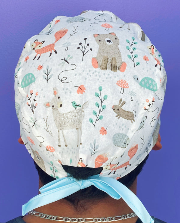 Cute Baby Forest Animals on White Unisex Animal Scrub Cap
