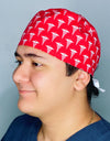 Medical Snake Symbol Caduceus on Red Unisex Medical Theme Scrub Cap