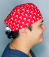 Medical Snake Symbol Caduceus on Red Unisex Medical Theme Scrub Cap