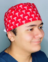Medical Snake Symbol Caduceus on Red Unisex Medical Theme Scrub Cap