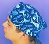 Geometric Sharks on Navy Unisex Animal Scrub Cap