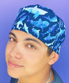 Geometric Sharks on Navy Unisex Animal Scrub Cap