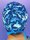 Geometric Sharks on Navy Unisex Animal Scrub Cap