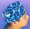 Geometric Sharks on Navy Unisex Animal Scrub Cap