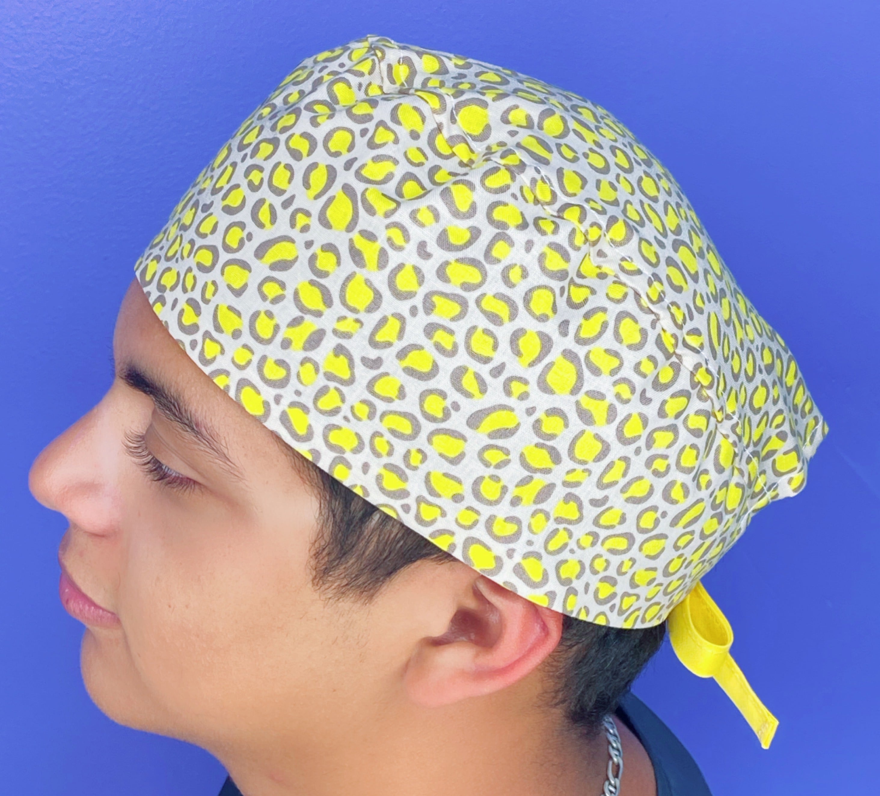 Bright Neon Yellow Leopard Print Unisex Animal Scrub Cap