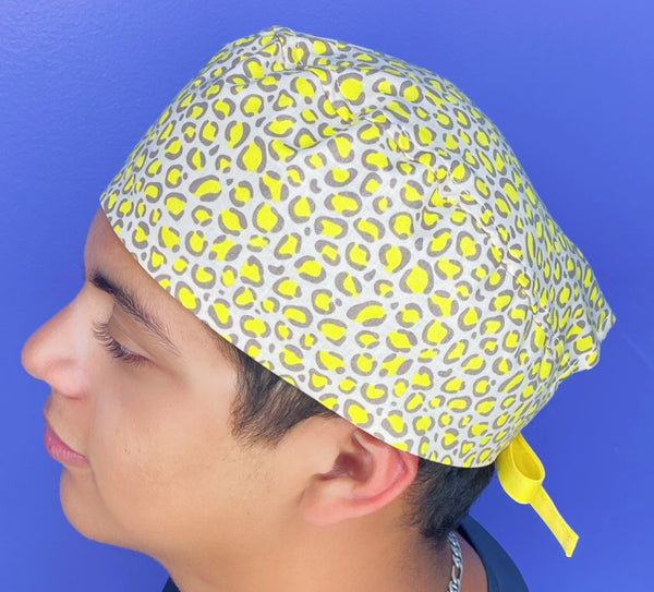 Bright Neon Yellow Leopard Print Unisex Animal Scrub Cap