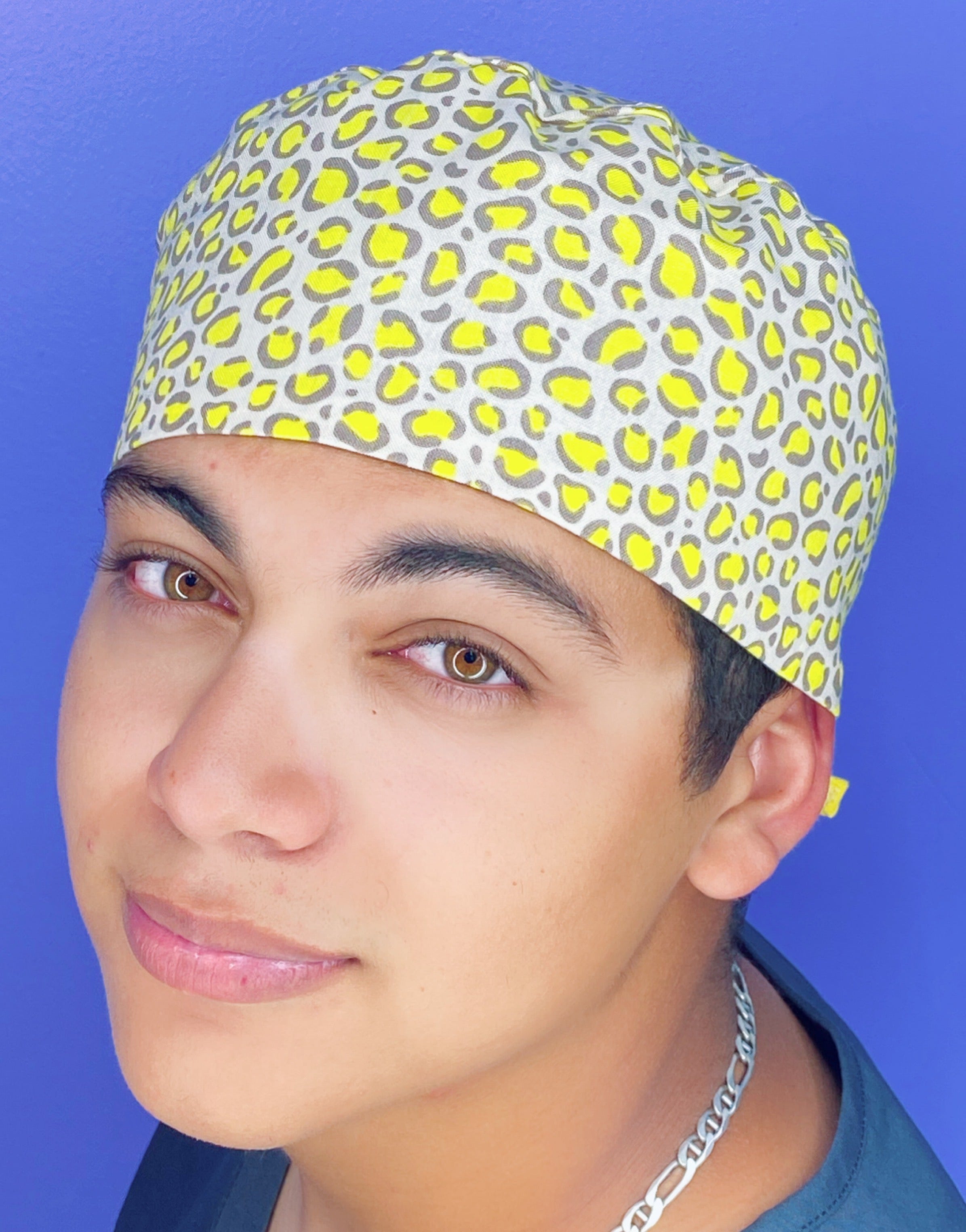 Bright Neon Yellow Leopard Print Unisex Animal Scrub Cap