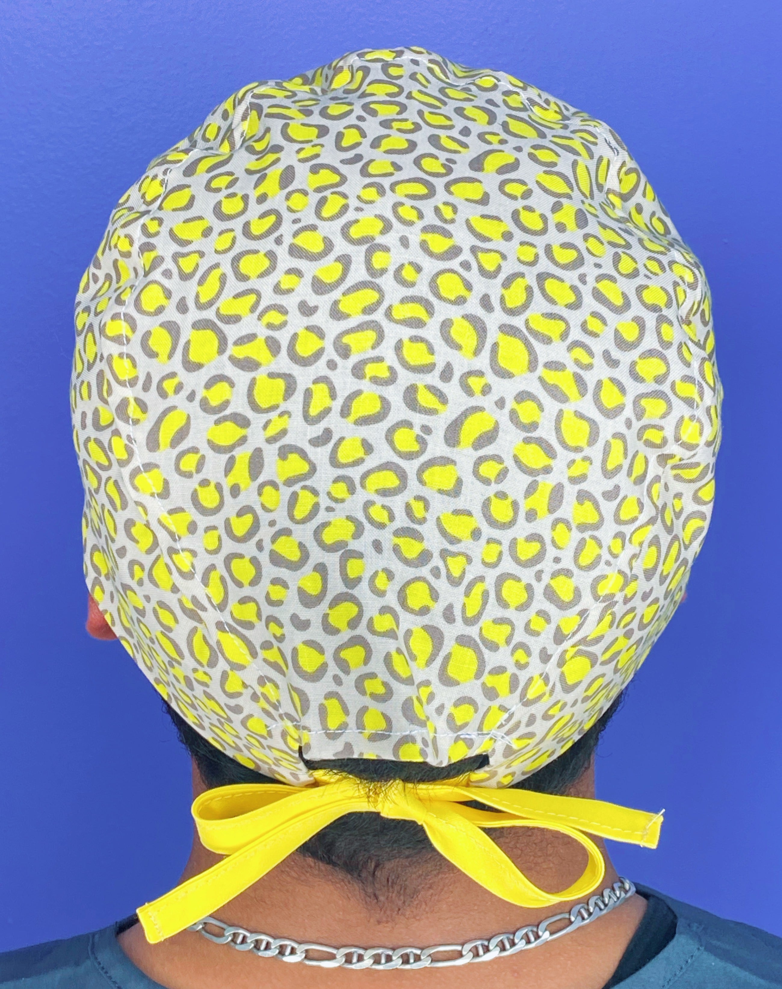 Bright Neon Yellow Leopard Print Unisex Animal Scrub Cap