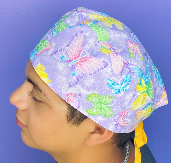 Doodled Butterflies on Lavender Glitter Unisex Animal Scrub Cap