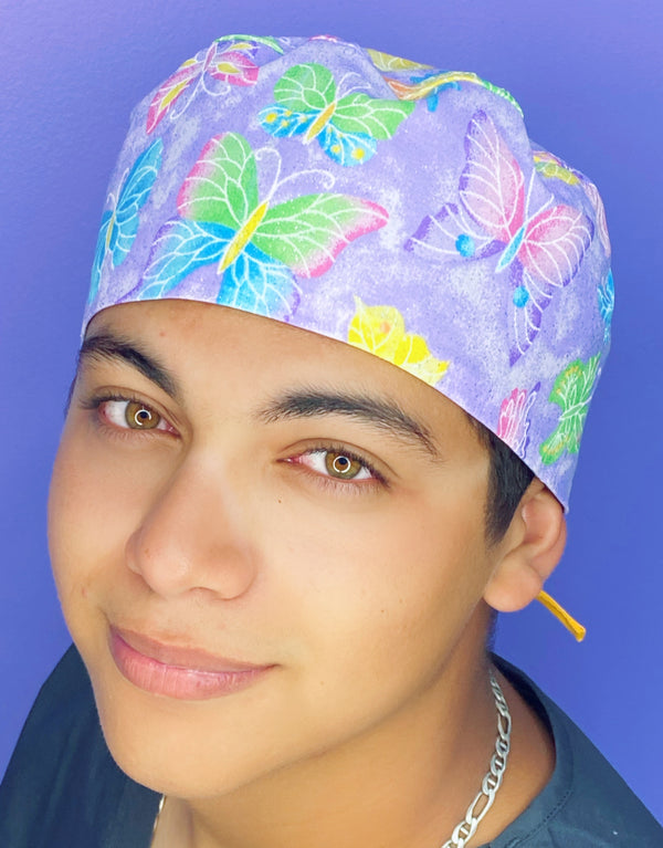 Doodled Butterflies on Lavender Glitter Unisex Animal Scrub Cap