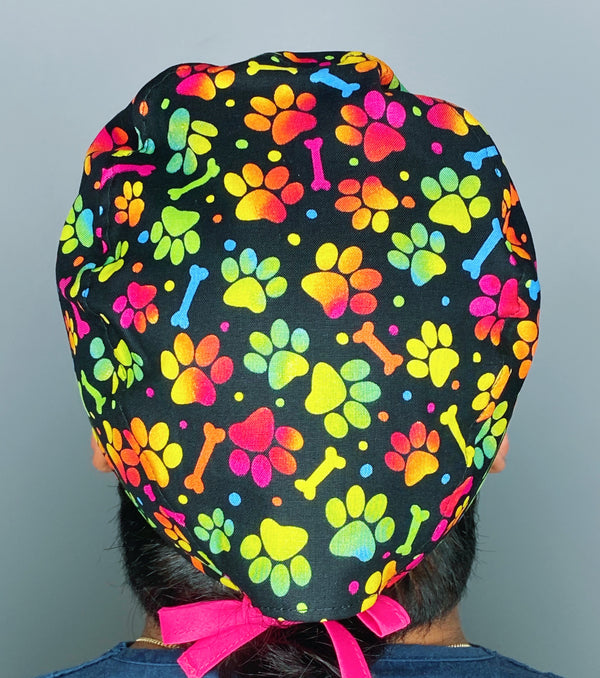 Colorful Tie Dye Paws & Bones Unisex Animal Scrub Cap