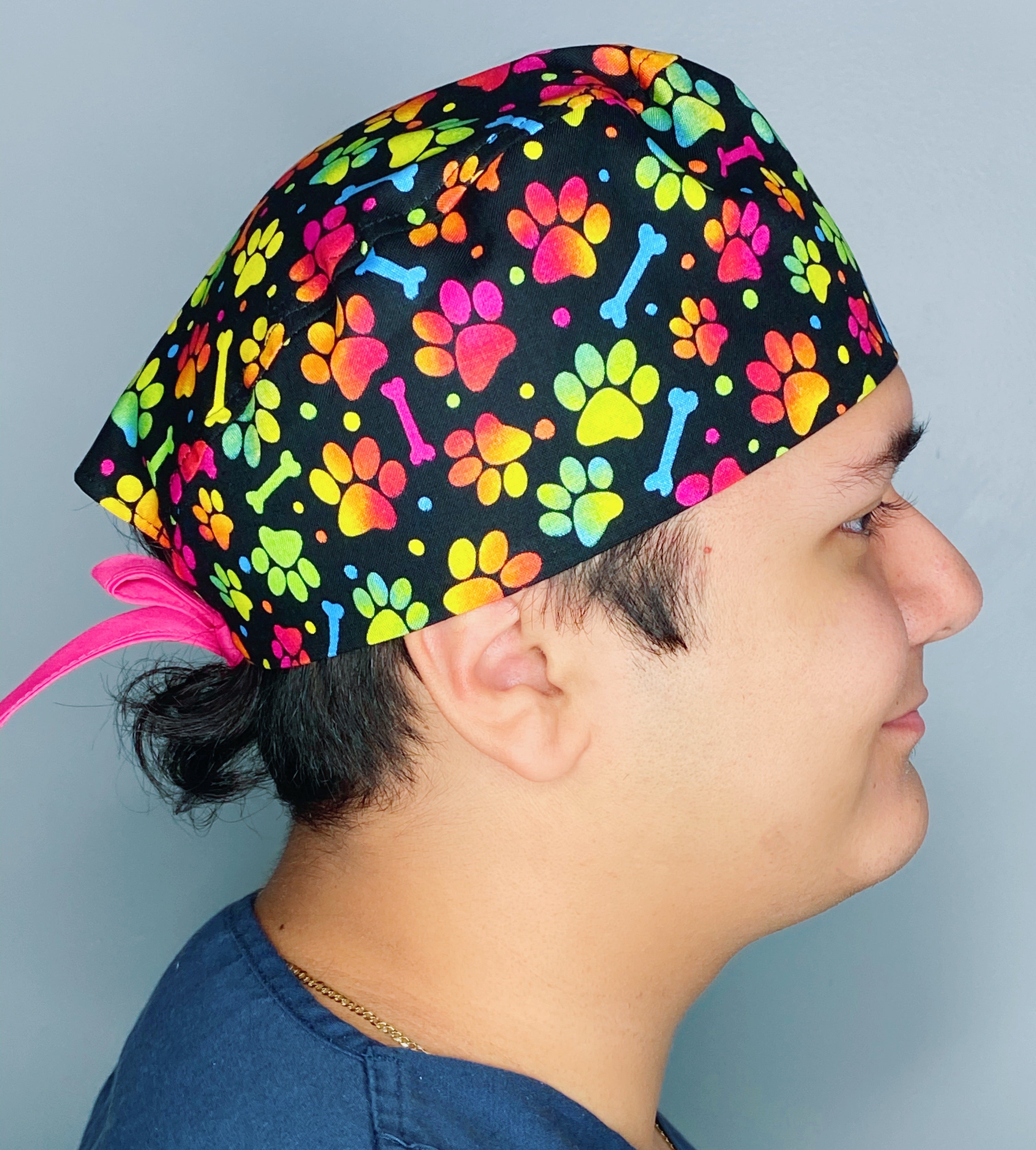 Colorful Tie Dye Paws & Bones Unisex Animal Scrub Cap