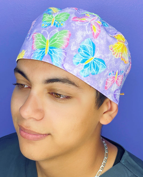 Doodled Butterflies on Lavender Glitter Unisex Animal Scrub Cap