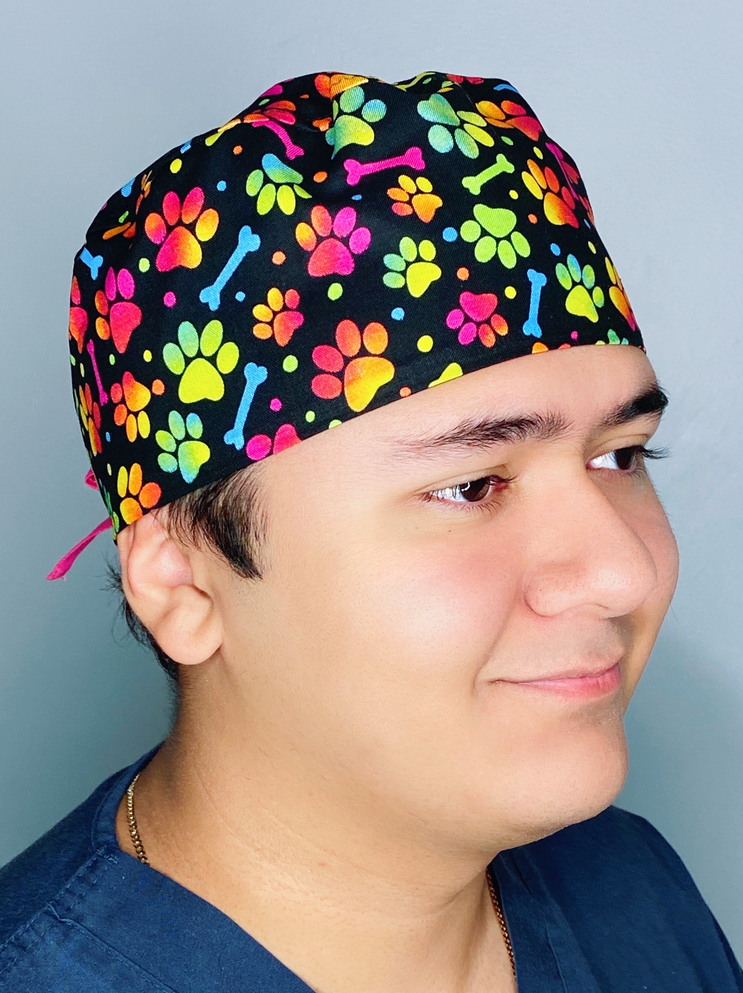 Colorful Tie Dye Paws & Bones Unisex Animal Scrub Cap