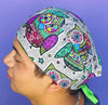 Mandala Colorful Owls on Grey Unisex Animal Scrub Cap