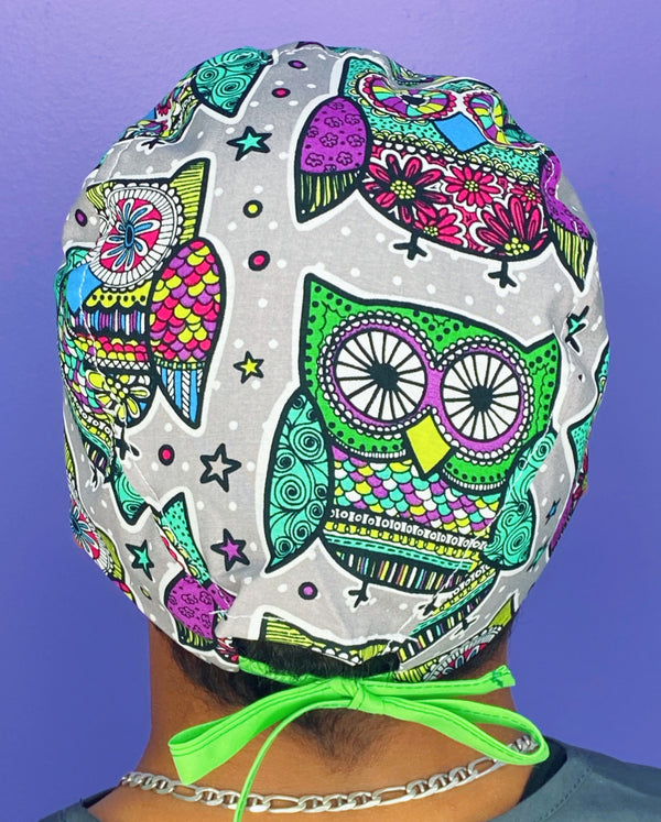Mandala Colorful Owls on Grey Unisex Animal Scrub Cap