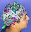 Mandala Colorful Owls on Grey Unisex Animal Scrub Cap