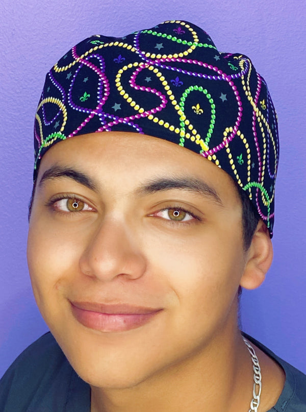 Colorful Beads Mardi Gras Unisex Holiday Scrub Cap