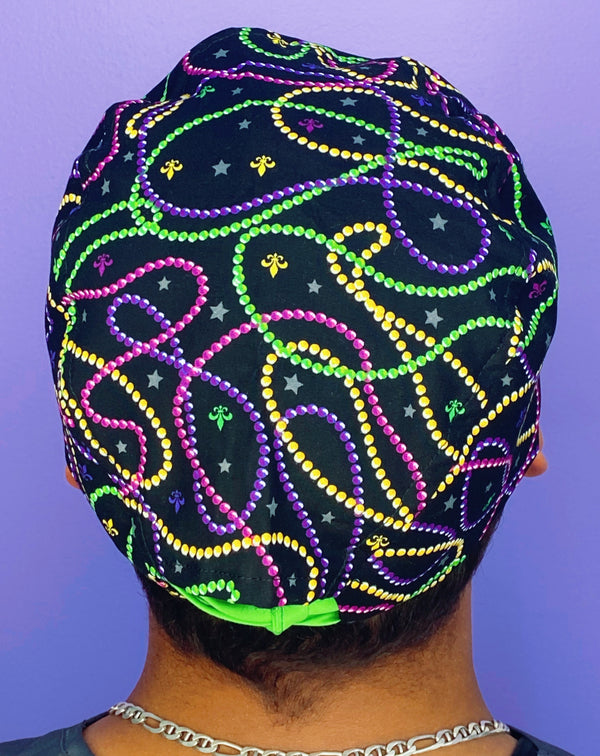 Colorful Beads Mardi Gras Unisex Holiday Scrub Cap