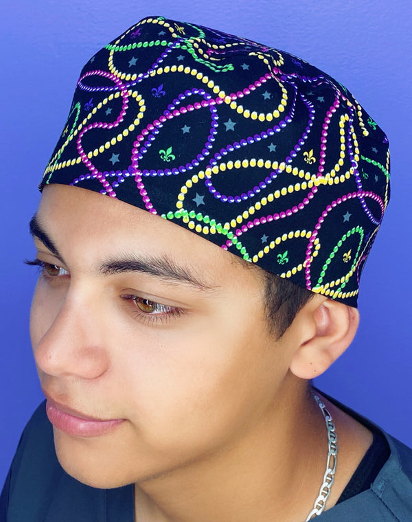 Colorful Beads Mardi Gras Unisex Holiday Scrub Cap