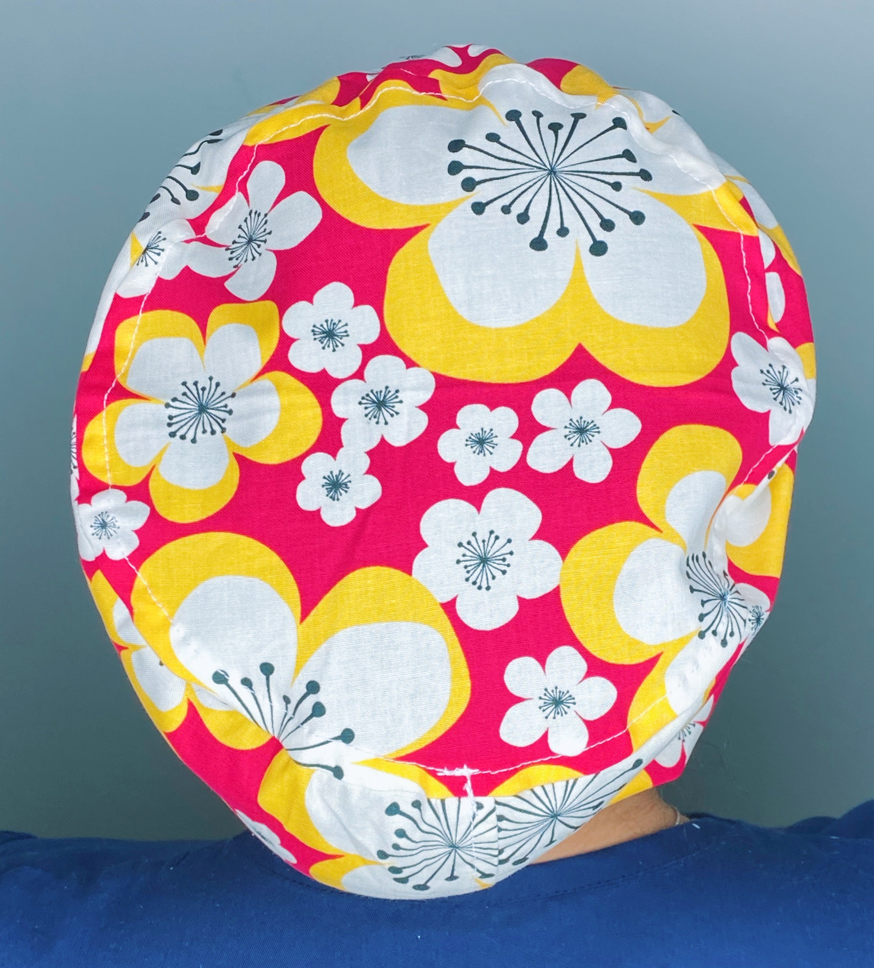 White Hibiscus Flowers Hawaiian on Coral Pink Orange Floral Euro