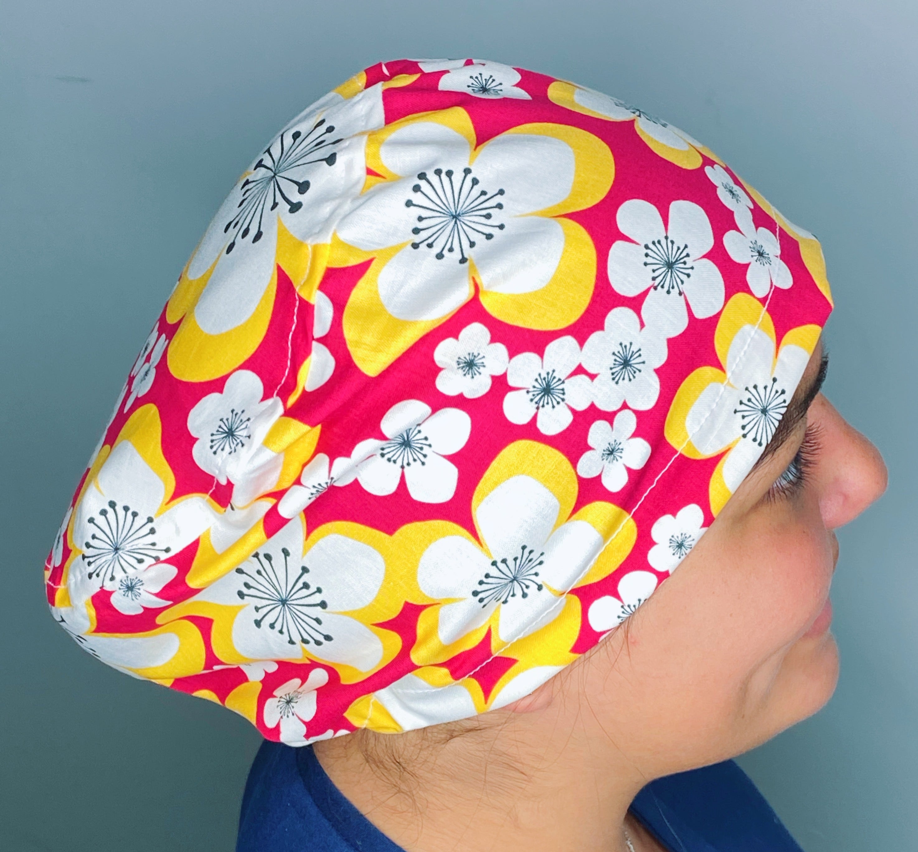 White Hibiscus Flowers Hawaiian on Coral Pink Orange Floral Euro