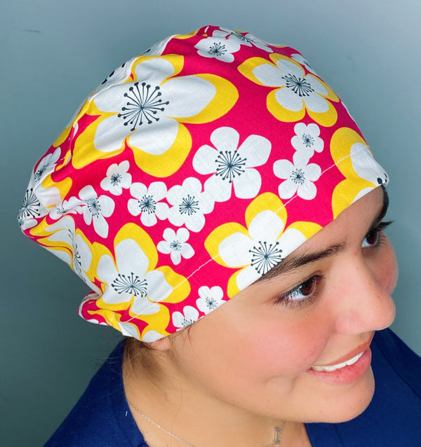 White Hibiscus Flowers Hawaiian on Coral Pink Orange Floral Euro