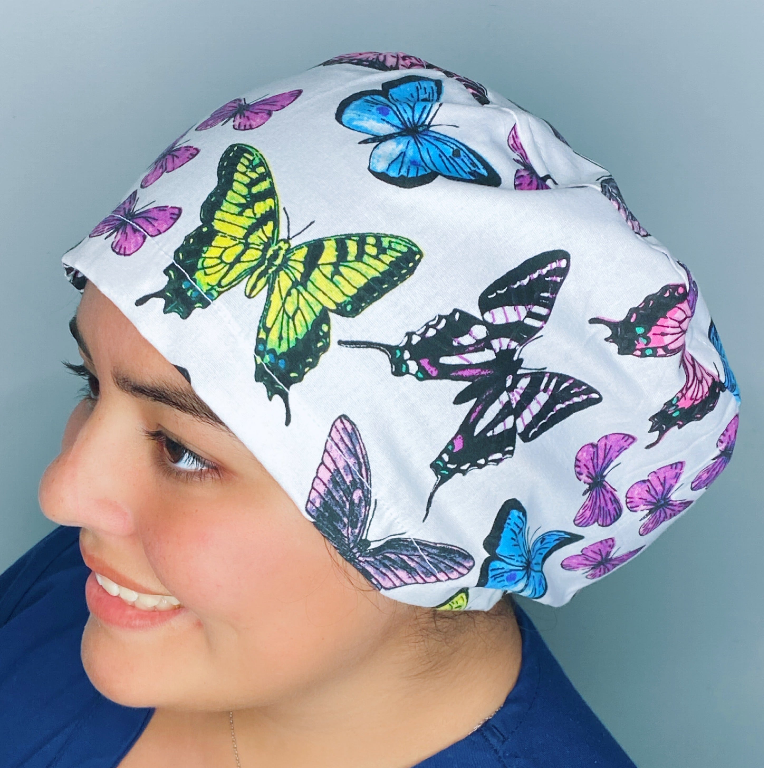 Colorful Doodled Butterflies on White Design Floral Euro